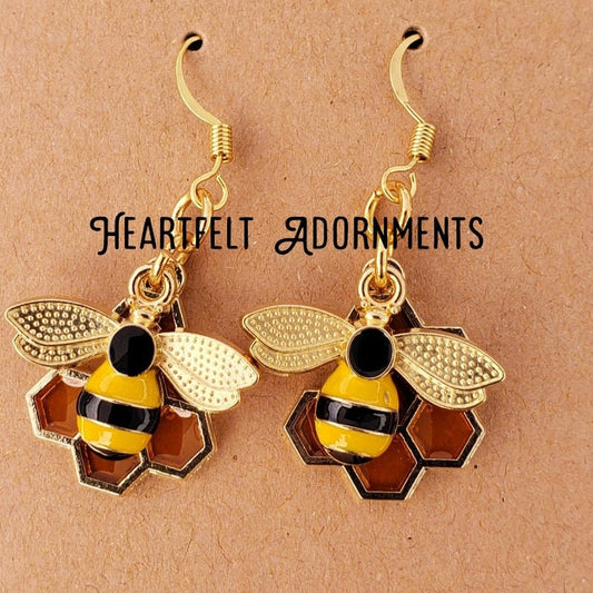 Large Bee with Honeycomb Dangles